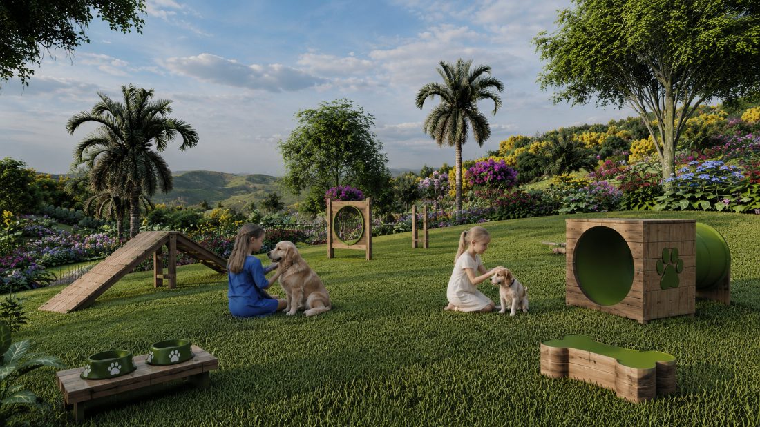 zona de mascotas con sendero verde